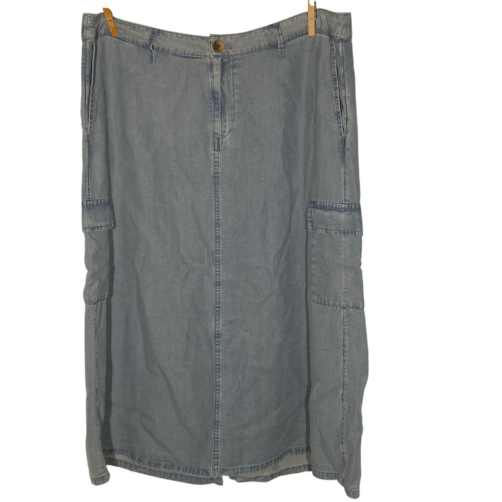 J. Jill Denim Chambray Cargo Midi Skirt Sz MED PET Country Cowgirl Modest